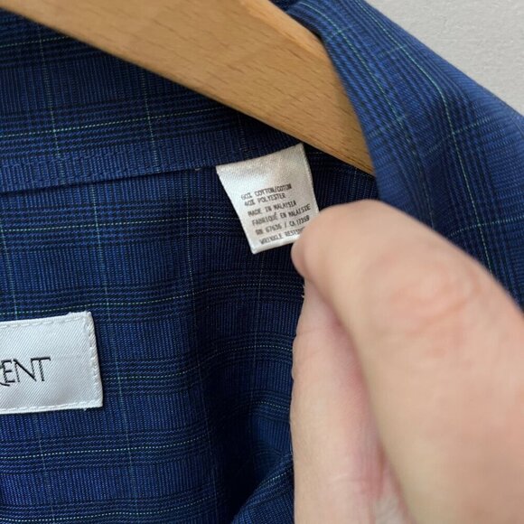Vintage Yves Saint Laurent Mens Blue Plaid Dress Shirt 17 1/2 32-33 (XL) - Picture 5 of 5